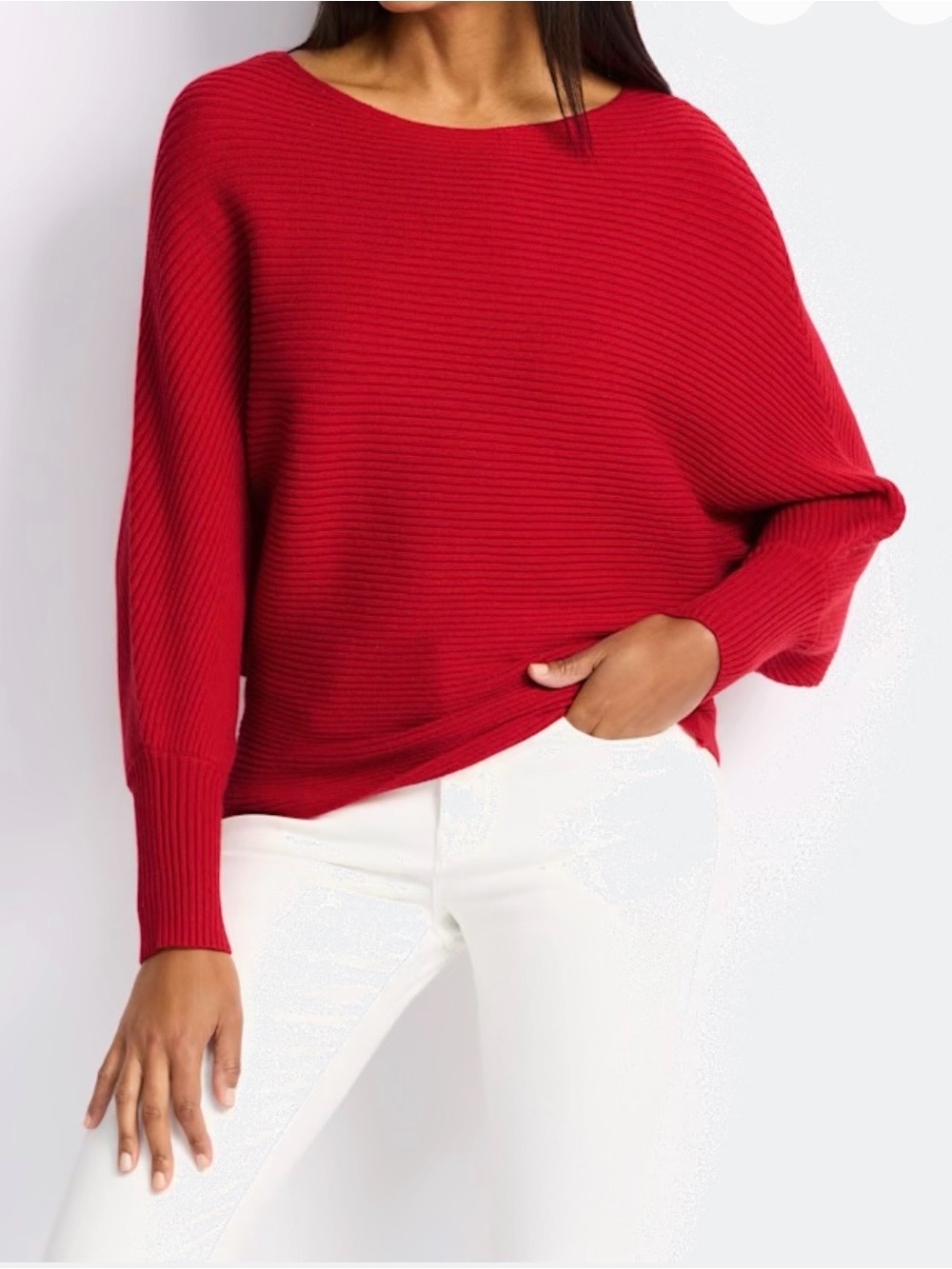 Pinque Red Ribbed Scoop Neck Sweater - Picture 5 of 6